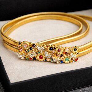 Signed Judith Leiber Semi-Precious Gemstone Gold Snake Chain Belt 27-34" STRETCH